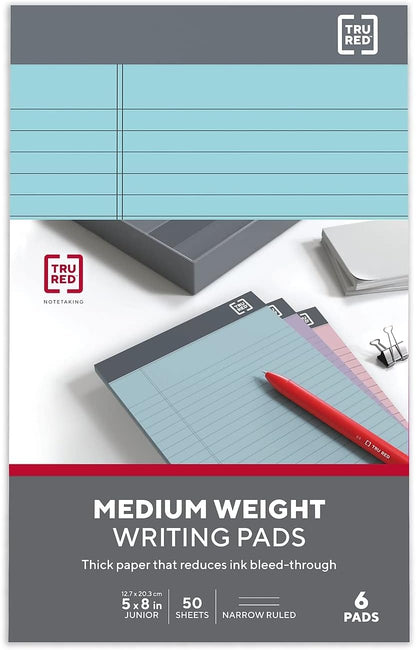 TRU RED Notepads, 5” x 8”, Narrow Ruled, Canary, 50 Sheets/Pad, 6‑Pack