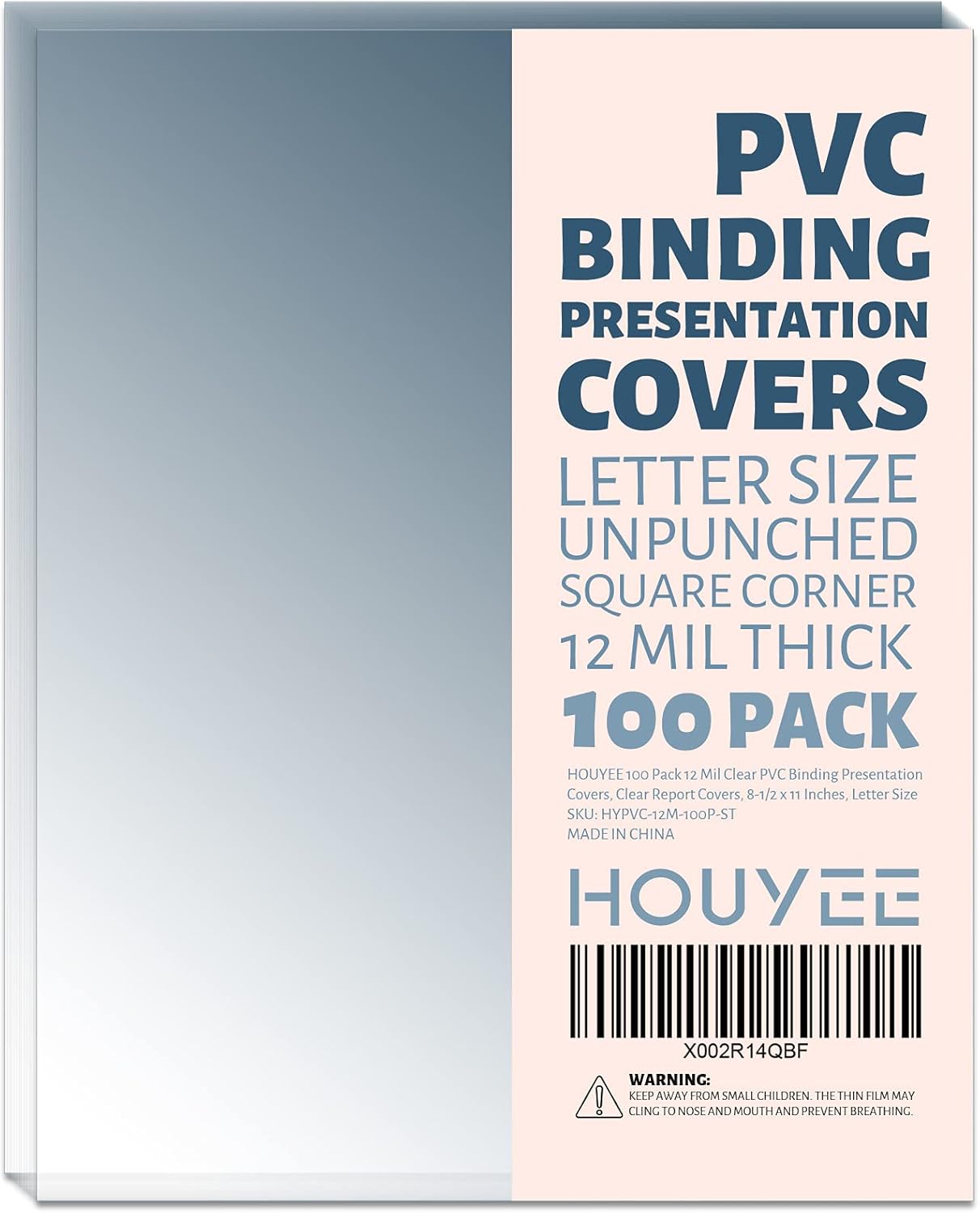 HOUYEE 100 Pack10 Mil Clear Binding Presentation Covers, PVC Report Cover Sheets for Binding, Square Corner, 8.5 x11 Inches, Letter Size