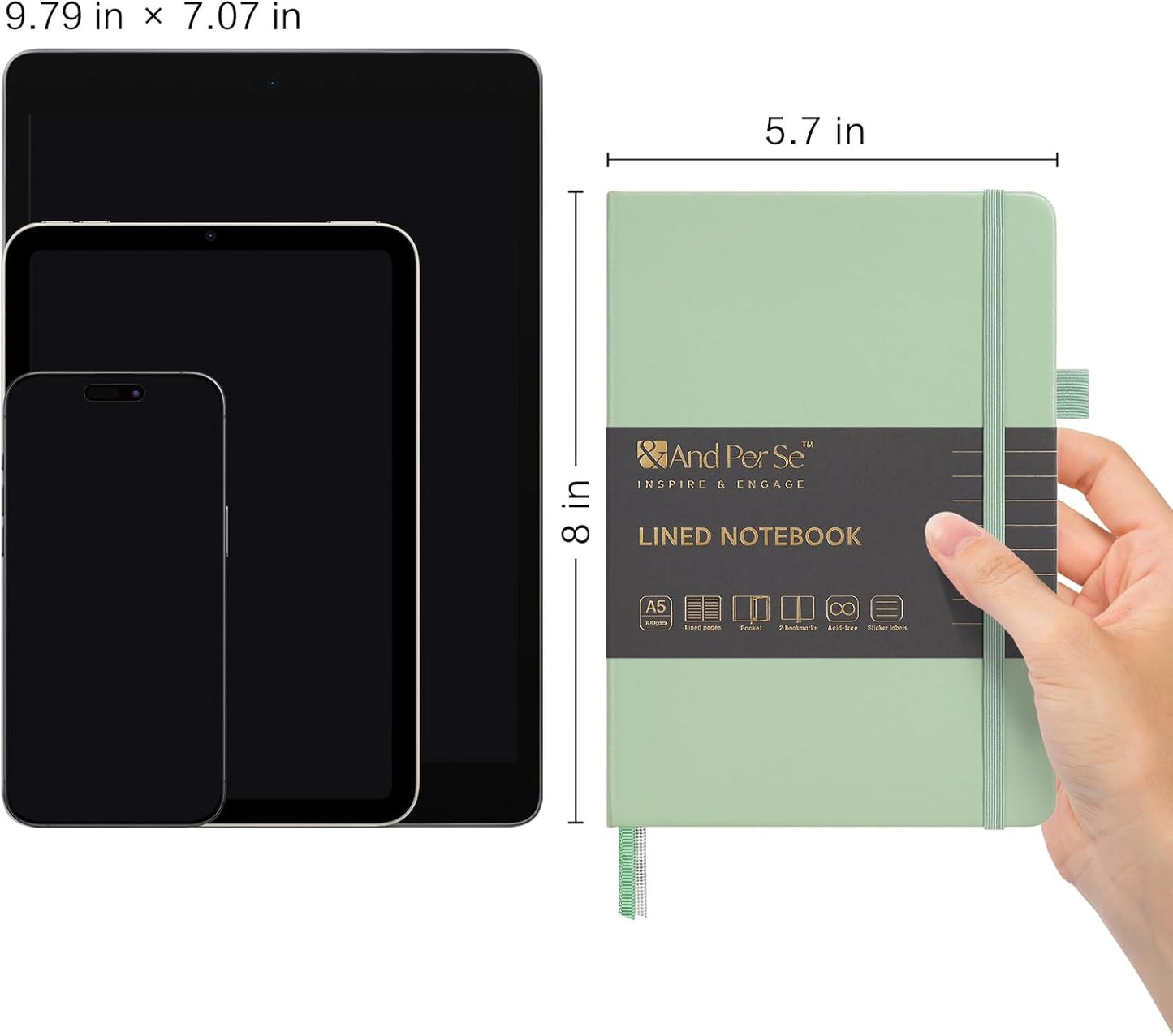 &And Per Se Lined Journal Notebook, 160 Pages, A5 5.7 x 8 inches College Ruled Thick Paper Notebook Journals for Writing, Hardcover Notebooks for Women Men Office School (1 Pack, Green) - Colors B