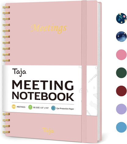 Taja Meeting Notebook for Work Organization - Work Planner Notebook with Action Items, Agenda Planner for Note Taking, 160 Pages (6.9" X 9.9") Project Organizer for Men & Women - Blue