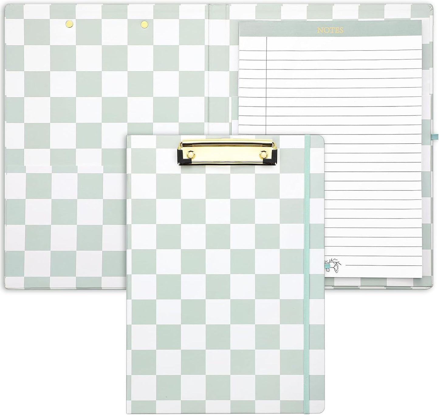Affrolling Checkered Clipboard Padfolio with Refillable Lined Notepad and Interior Storage Pocket, Portfolio Folder Organizer Legal Pad Holder for Work Business Office(Brown)