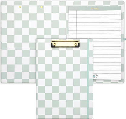 Affrolling Checkered Clipboard Padfolio with Refillable Lined Notepad and Interior Storage Pocket, Portfolio Folder Organizer Legal Pad Holder for Work Business Office(Brown)