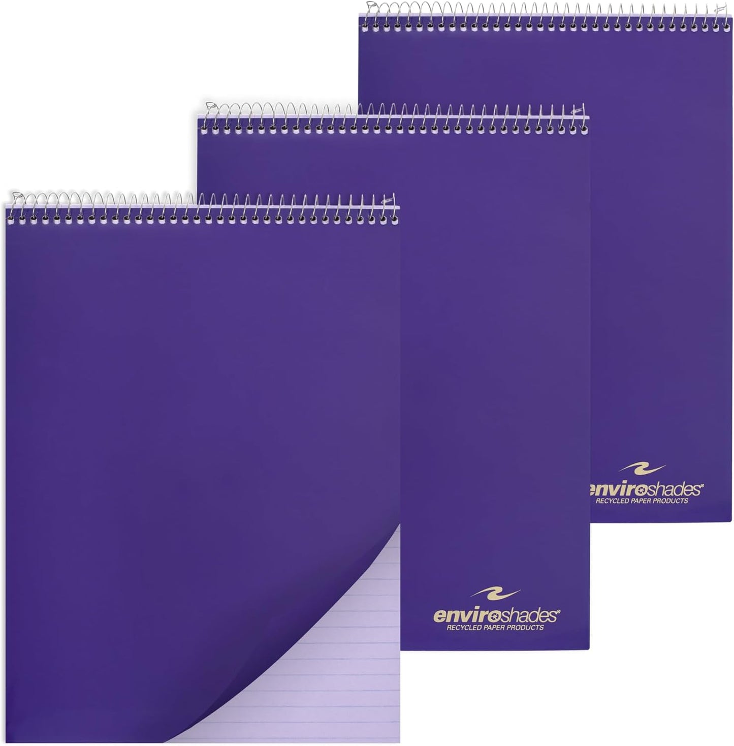 Roaring Spring Covered Spiral Legal Pads, 3-Pack, 8.5"x11.5", 50 Sheets, Recycled, Purple Colored Paper, Lay flat Wire Bound, Ruled, Protective Cover