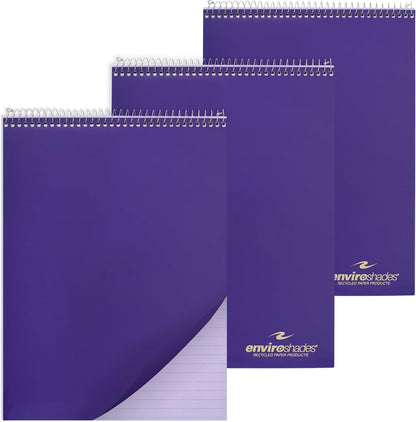 Roaring Spring Covered Spiral Legal Pads, 3-Pack, 8.5"x11.5", 50 Sheets, Recycled, Purple Colored Paper, Lay flat Wire Bound, Ruled, Protective Cover