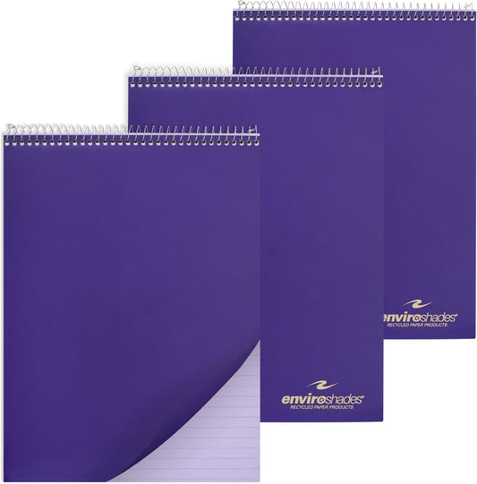 Roaring Spring Covered Spiral Legal Pads, 3-Pack, 8.5"x11.5", 50 Sheets, Recycled, Purple Colored Paper, Lay flat Wire Bound, Ruled, Protective Cover