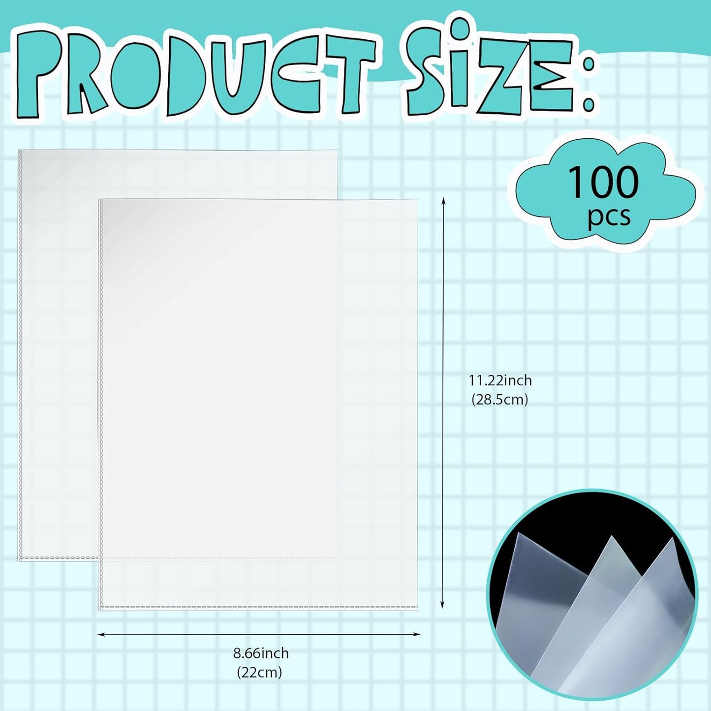 VOKOY 100 Pack No Holes Sheet Protectors,8.5" x 11", Letter Size Heavy Duty Clear View Page Protectors Without Holes,Top Loading Clear Paper Sleeves Document Artwork Protectors