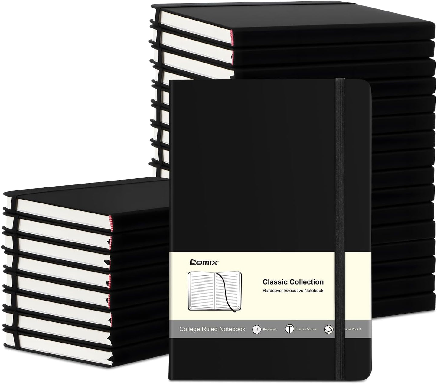 COMIX 12 Pack Lined Journal Notebooks, 240 Pages, Medium 5.5" x 8.3", Hardcover, Journaling Notebook for Work, Business Notebooks for School & Office, Journals for Women, Men