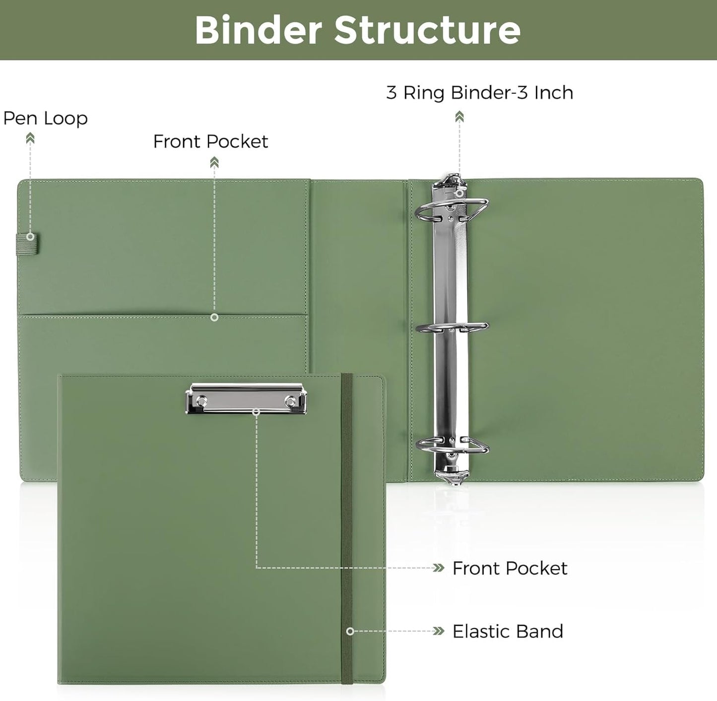 SKYDUE 3 Ring Binder with Clipboard,1 Inch Binder, 13.2" × 10.2" PU Clipboard Binder with Notepad & 5 Dividers with 5 Pockets, Labels, Clipboard Folder Great for School Office(Fit Letter Sized Paper)