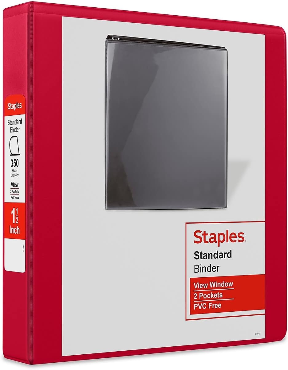 Staples Standard 2-Inch 3-Ring View Binder, Holds Up to 450 Sheets, Orange, Durable Binder for Office & School