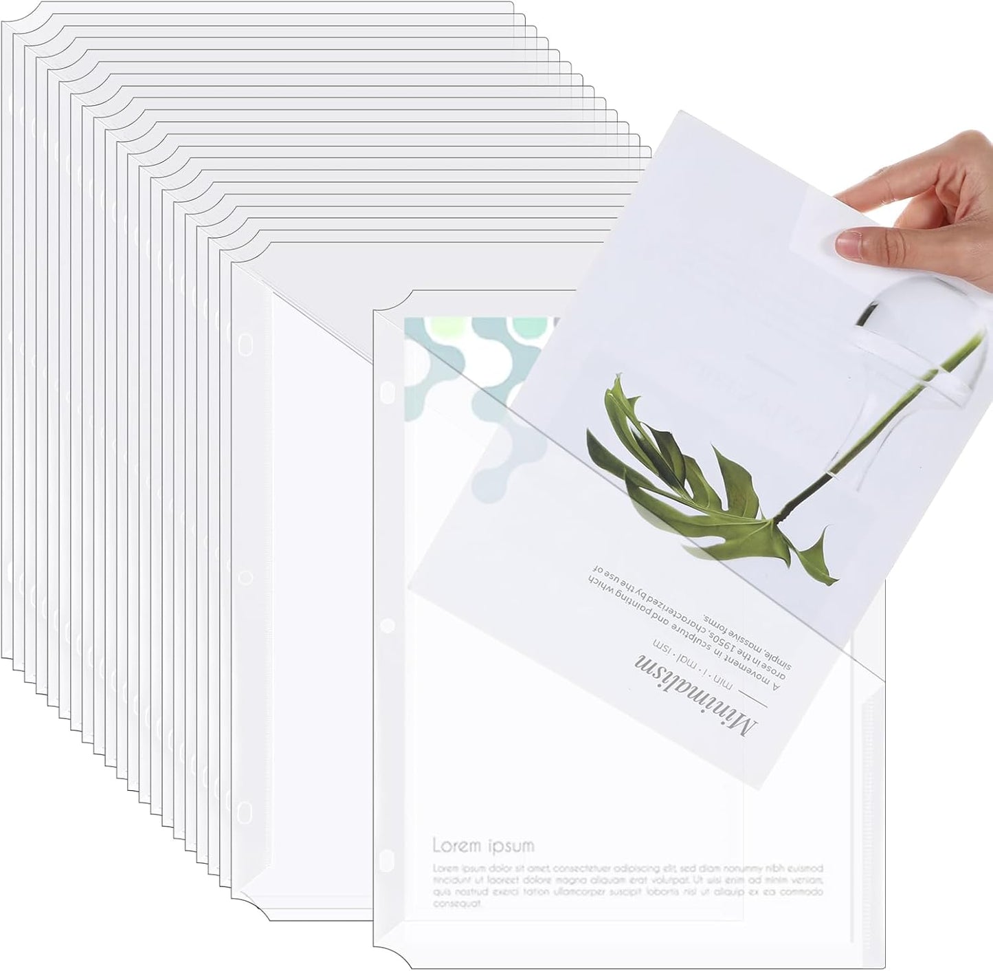 48 Pcs Binder Pockets for 3 Ring Binder Clear Plastic Folders Sleeves 3 Hole Punch Document Dividers Poly Slash File Jacket Organizer with Pockets for Office Home School, Clear