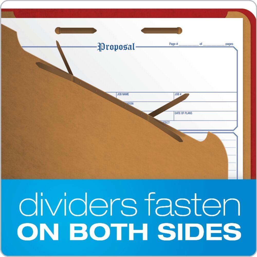 Pendaflex Classification Folders, Standard, 2 Dividers, Embedded Fasteners, 2/5 Cut Tab, Bright Red, Letter Size, 10/BX (24131P)
