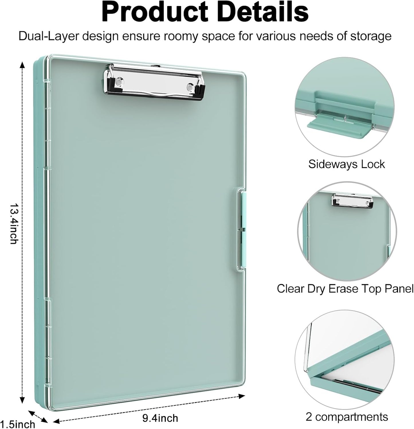 Piasoenc Clipboard with Storage, 8.5 x 11 Clip Boards with 2 Storage Case and A4 Paper Folder, Clear Dry Erase Top Panel, Heavy Duty Plastic, Folio & Side Opening, for Nurses, Teachers, Lawers,Black