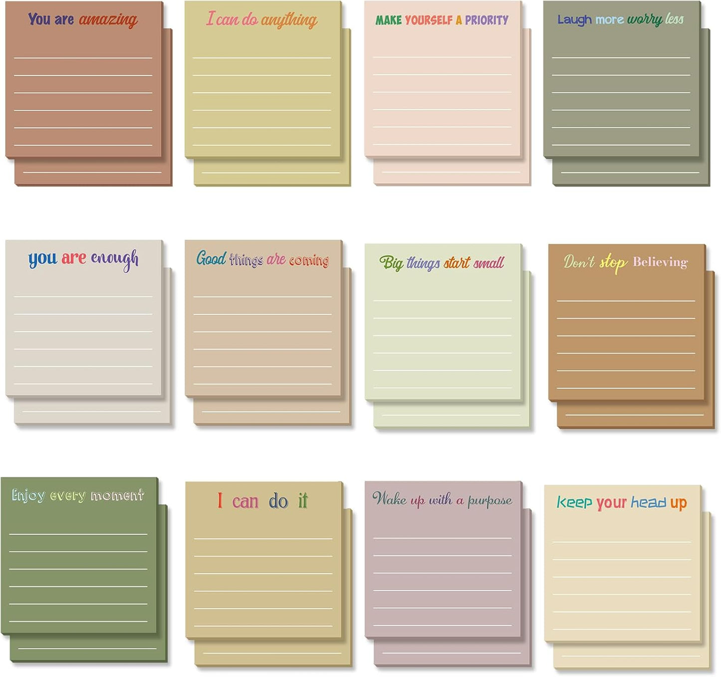 Yinder 48 Pcs Inspirational Sticky Notes Cute Motivational Sticky Notes Pad End of Year Employee Appreciation Gifts Bulk for Teacher Nurse Coworkers Office Supplies 3 x 3'' (Thank You,Dark Color)