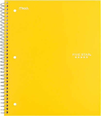 Five Star Spiral Notebook + Study App, 3 Subject, Wide Ruled Paper, 8" x 10-1/2", 150 Sheets, Fights Ink Bleed, Water Resistant Cover, Harvest Yellow (73463)
