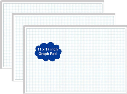 Yaridar (3-Pack) Engineering Graph Paper Pad - 17" x 11" Grid Paper for Engineering, Drafting, Blueprint Drawing, 75 Sheets/150 Pages 4x4 Blue Quad Rule by Better Office Products
