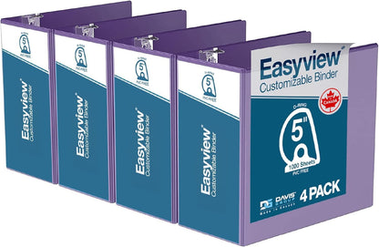 Easyview Premium 3-Ring Binders with Clear-View Covers and D Rings, Binders for School or Office, 5 Inch, Pack of 4, White