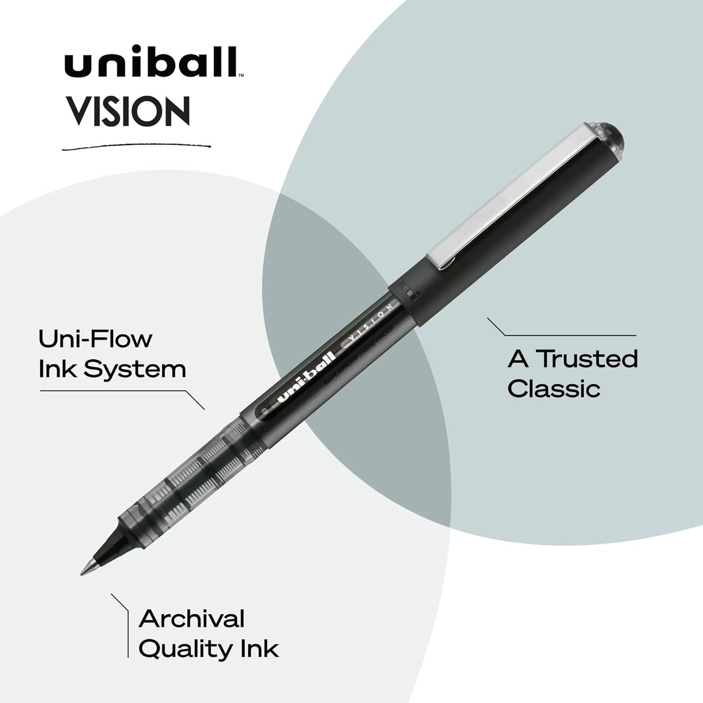 uniball Vision Rollerball Pens, Micro Point (0.5mm), Black, 4 Pack