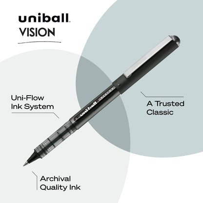 uniball Vision Rollerball Pens, Micro Point (0.5mm), Black, 4 Pack