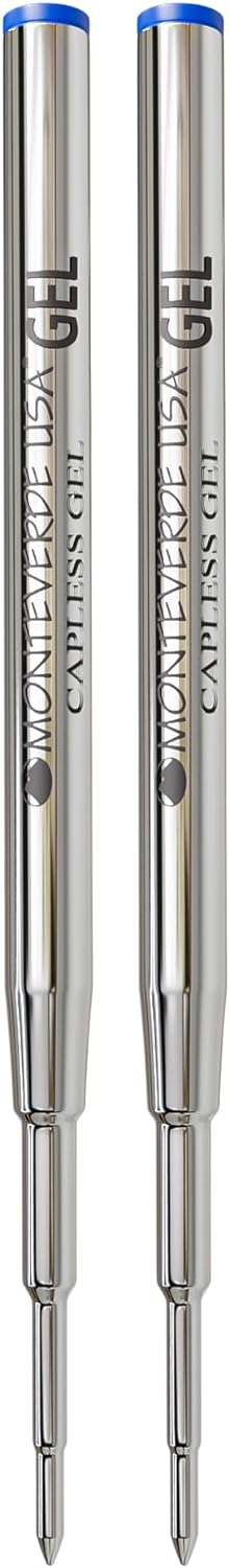 Monteverde USA Capless Gel Refills to Fit Montblanc Ballpoint Pens, Medium Point, Blue Ink, 2-Pack – Smooth and Vibrant Writing Solution