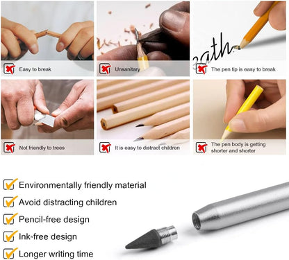 AUAUY 20PCS Inkless Pencil Replaceable Refill, Infinite Pencil Replaceable Graphite Nib, Graphite Nib Metal Inkless, Everlasting Pencils Replacement Head for Writing Drawing Office School Supplies