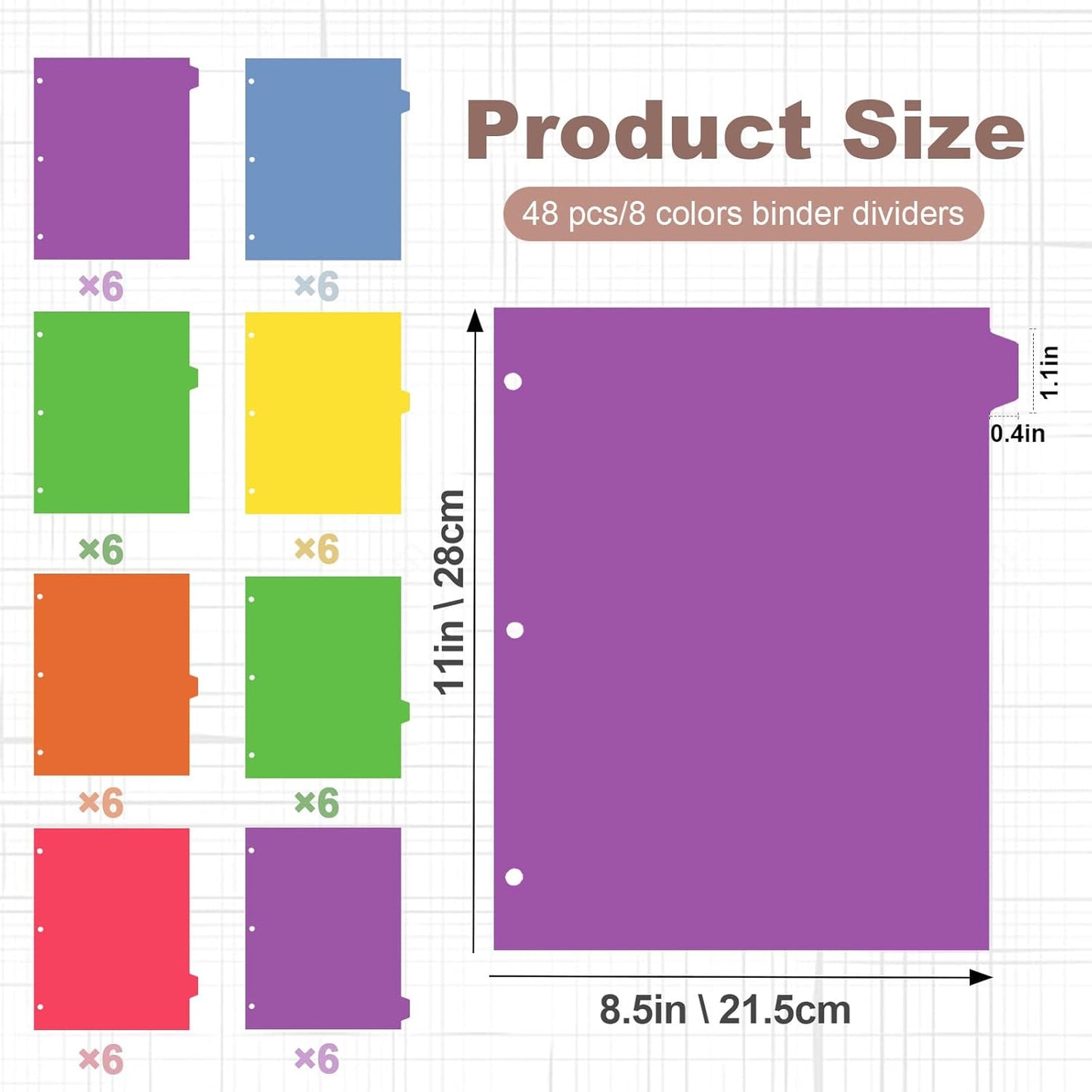 3 Ring Binder Dividers with Tabs - 5-Tab Plastic Dividers for 8.5x11 Binders, Reusable Write & Erase Tabbed Dividers | Rainbow Color 3 Sets, School Classroom Organizer