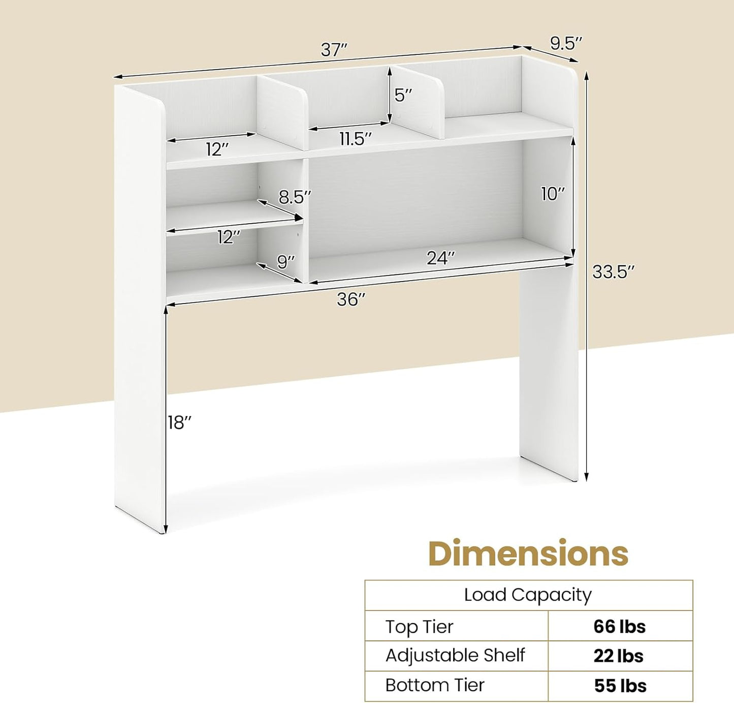 Tangkula Desktop Bookshelf, Countertop Storage Hutch with 5 Shelves for Computer Desk, Desk 3-Tier Display Rack, Multipurpose Wood Desktop Hutch Storage Organizer for Dorm Office Home