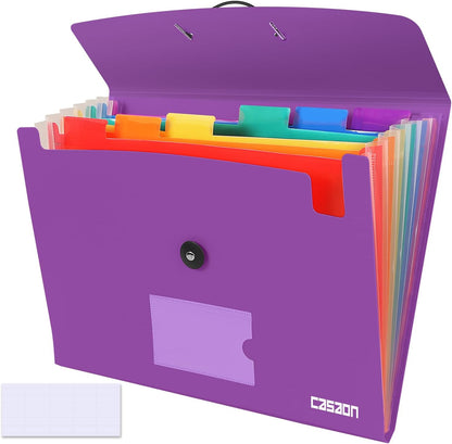 7 Pocket Accordian File Folders, Expanding File Folder A4 Letter Size Paper Portable Document Organizer-Black