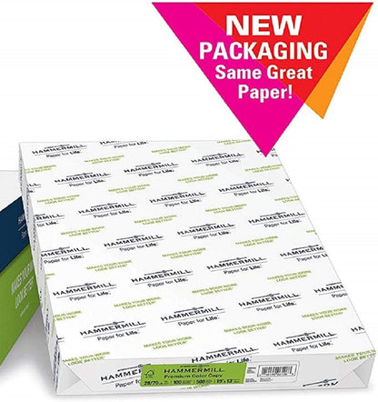 Hammermill Printer Paper, Premium Color 28 lb Copy Paper, 8.5 x 11-5 Ream (2,500 Sheets) - 100 Bright, Made in the USA, 102450C, White