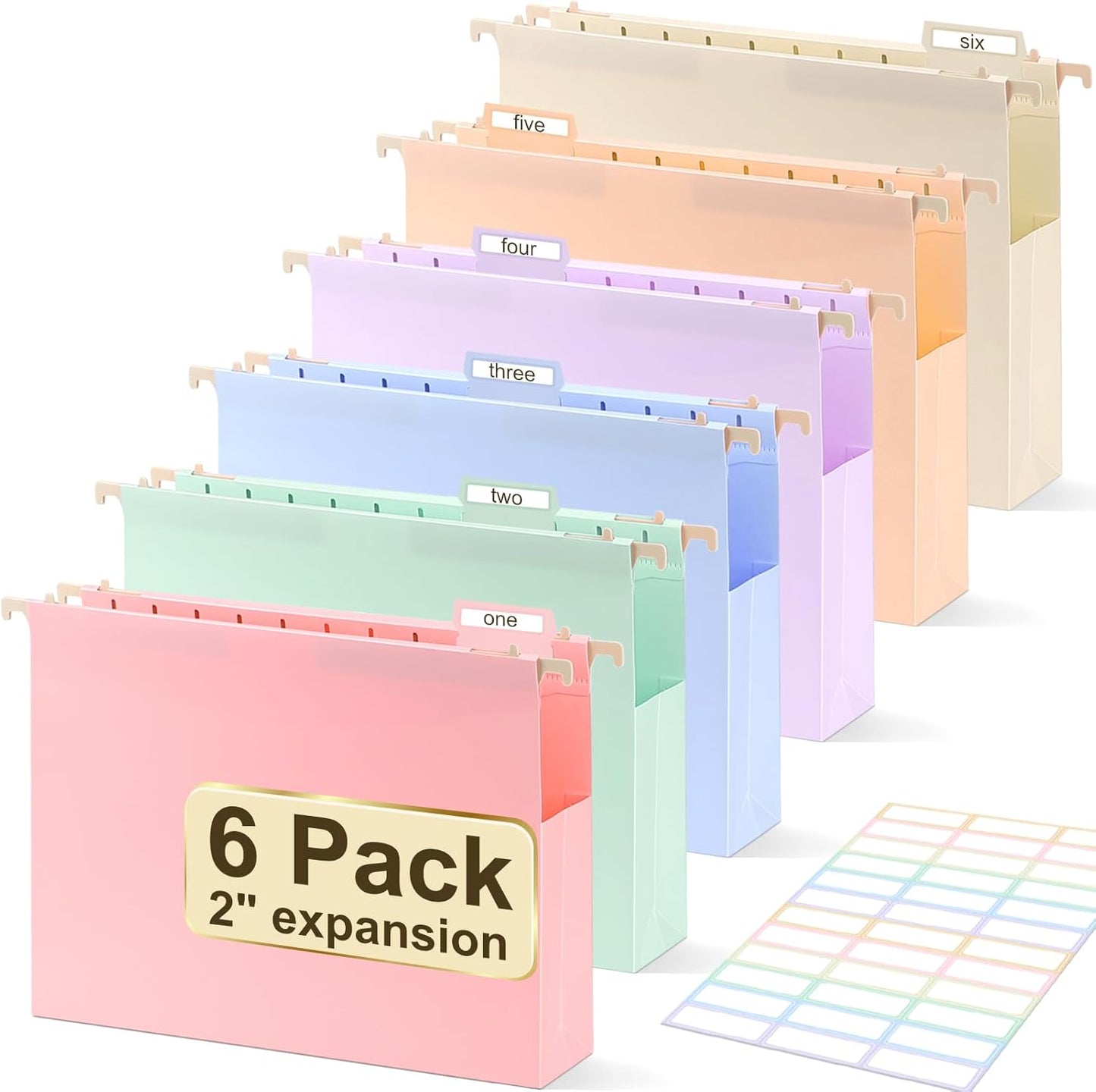 Extra Capacity Plastic Hanging File Folders Letter Size,12 Pack 2 Inch Capacity Hanging File folders with Tabs,Heavy Duty for Filing Cabinet,Home and Office File,Pastel Colors