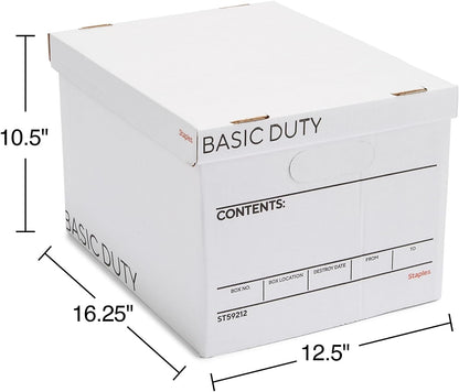 STAPLES Corrugated File Box Lift Off Lid, Letter/Legal Size, White/Black, 10/Pack