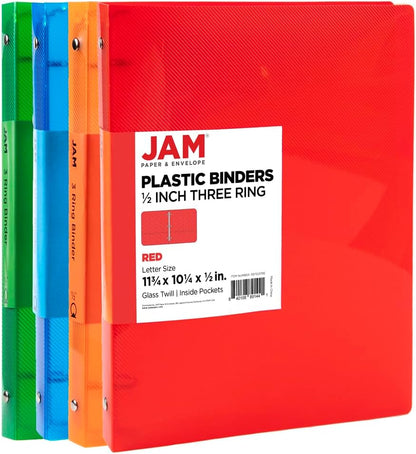 JAM PAPER Plastic 0.75 inch Binder - Clear 3 Ring Binder - Sold Individually