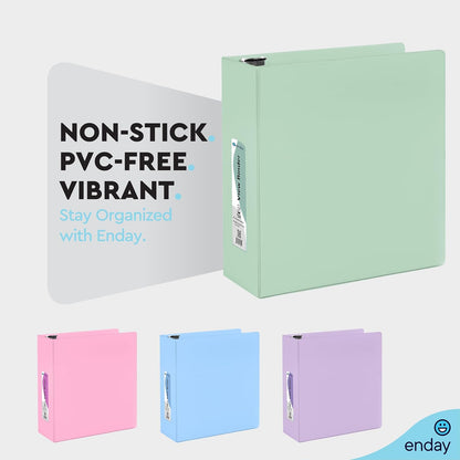 Enday 1.5 Inch Binder, Green - 1.5 Inch 3 Ring Binder, Round Ring Pastel with Clear View Cover for Letter Size 8.5 x 11'' Paper & 2 Inside Pockets, Ideal for School Supplies, Office, and Home
