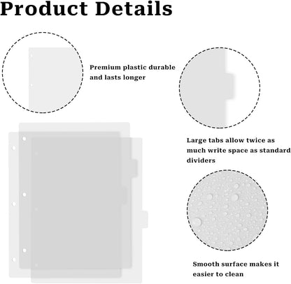Black Binder Dividers, 8-Tab Sturdy Plastic Dividers, Binder Dividers with Tabs, Black 3-Ring Binder Plastic Divider Set, Aesthetic Dividers for Binder, Suitable for Notebooks and Binders(Black)