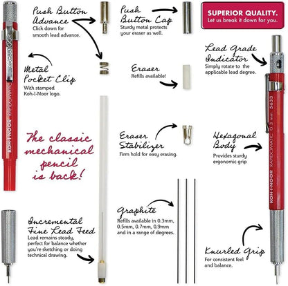 KOH-I-Noor Rapidomatic Mechanical Pencil, .5mm Lead, White, 1 Each (5635)