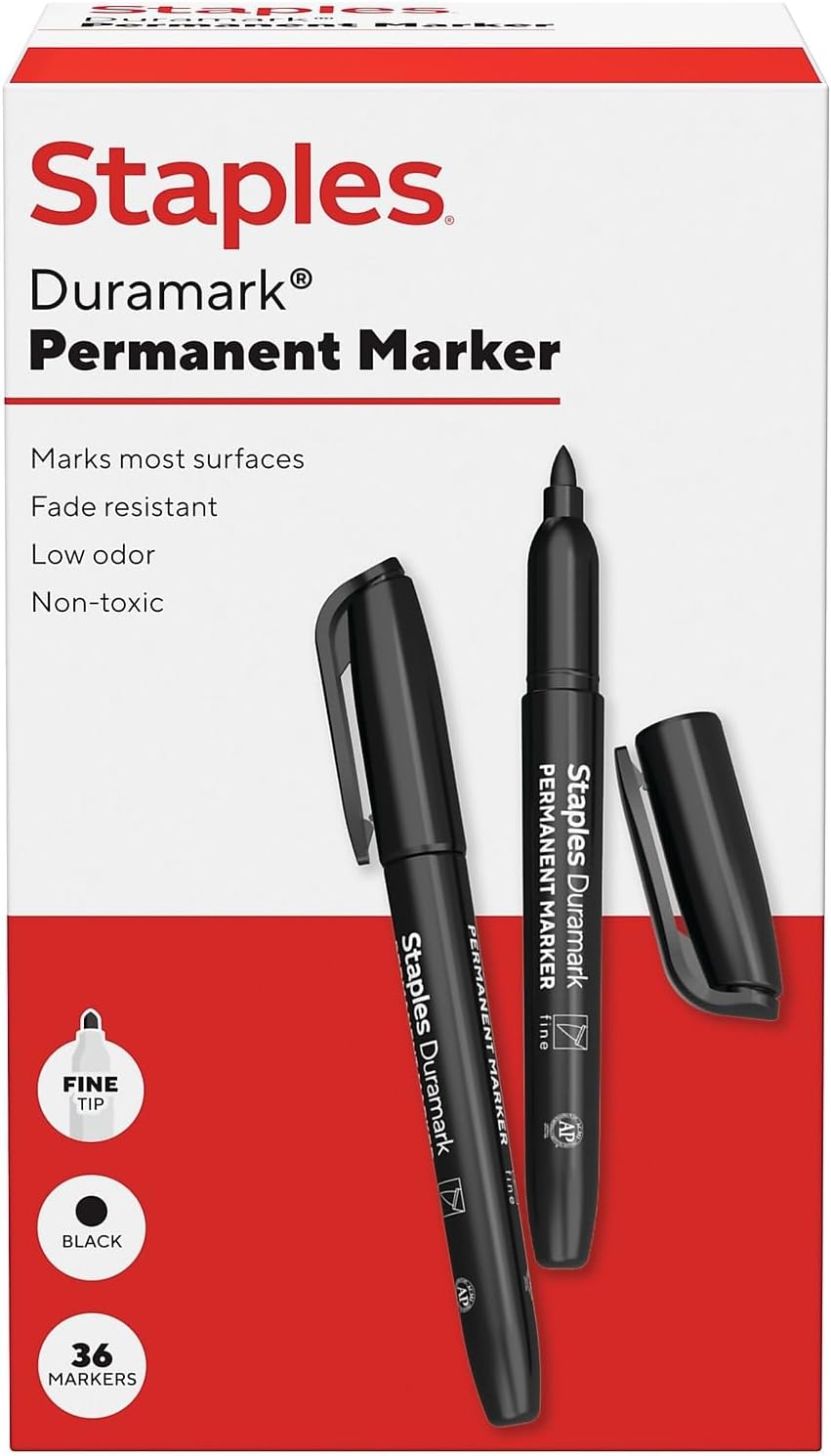 STAPLES Permanent Markers, Ultra Fine Tip, Black, 12 Pack – Duramark Precision Markers for Writing, Drawing & Labeling