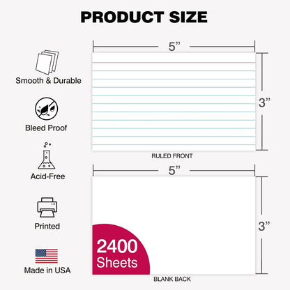 WritePads Index Cards Bulk, 2400 Flash Cards (24 Packs of 100), Wide Ruled Notecard, Blank Back Note Cards, Lined Flashcards for Studying School Home and Office, Made in USA (4x6)