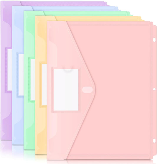 Forvencer Binder Pocket, 10 Pack Super Heavyweight Plastic Folders with Tight Closure, Binder Folders Side Loading, 3 Ring Binder Pocket, Binder Dividers with Pockets, Letter Size, Pastels Series