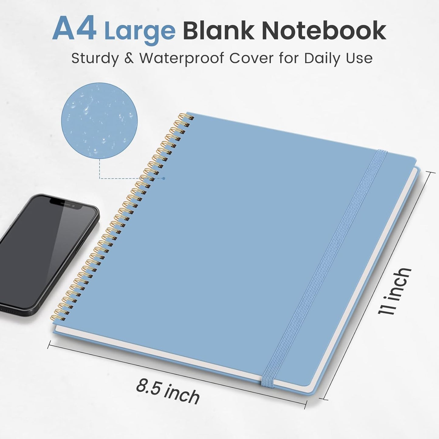 Taja Spiral Lined Notebook, 8.5"x11" Notebooks for Work, Large A4 Journal for Women & Men, College Ruled Journaling Notebook for Writing, Plastic Cover Spiral Journal, Green