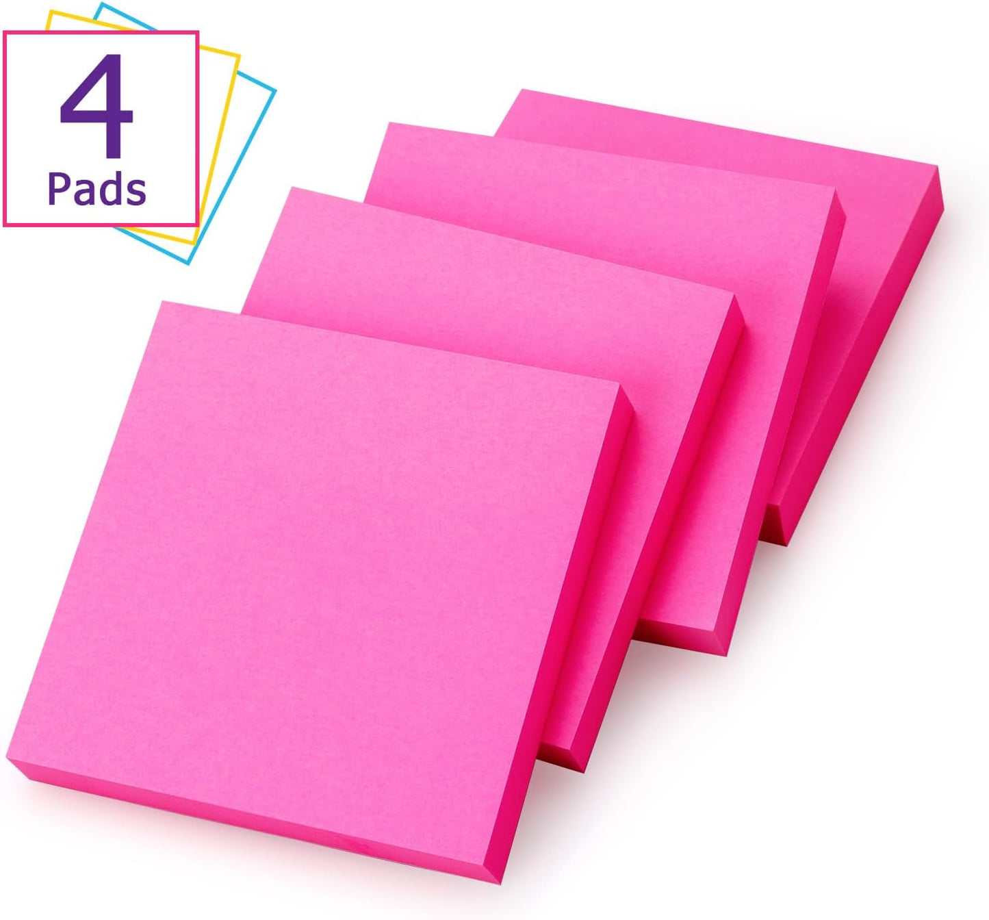 Sticky Notes 3x3 Self-Stick Notes Bright Colors Sticky Notes 4 Pads 100 Sheets/Pad (Yellow)