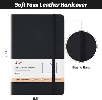 SUIN Hardcover-Journal-Notebooks, A5 Lined Journals Notebook for Writing 200 Pages, 8.2 x 5.5 inch, Classic Ruled Notebooks for Work/Travel/College (Black- 1 Pack)