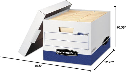 Bankers Box 12-Pack R-Kive Heavy Duty File Storage Boxes with Lids, FastFold Assembly, Letter/Legal, (07243)
