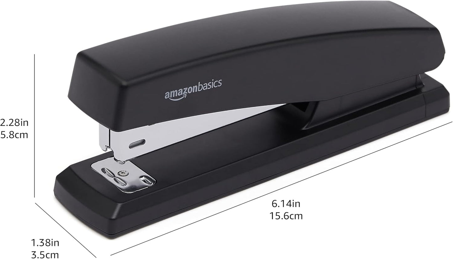 Amazon Basics Office Stapler with 1000 Staples, 25 Sheet Capacity, Non-Slip, Black, Home Office