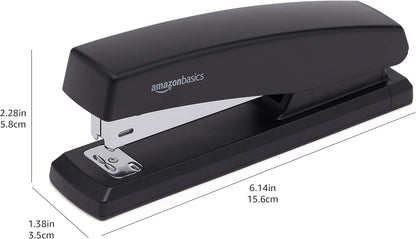 Amazon Basics Office Stapler with 1000 Staples, 25 Sheet Capacity, Non-Slip, Black, Home Office