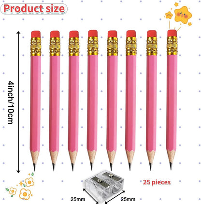 Adhere 25pcs Golf Pencils with Eraser Pre sharpened Hexagon half Wooden Pencils Graphite 2B for Golf Event Scoring,Classroom,Wedding,Company Meetings,Pew, Pocket (Nature)