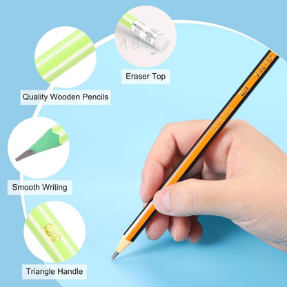 PATIKIL Round Pencils, 12 Pcs HB Graphite Pencil Wooden Pencils with Eraser for Classroom Office Writing Drawing Supplies, Green Black