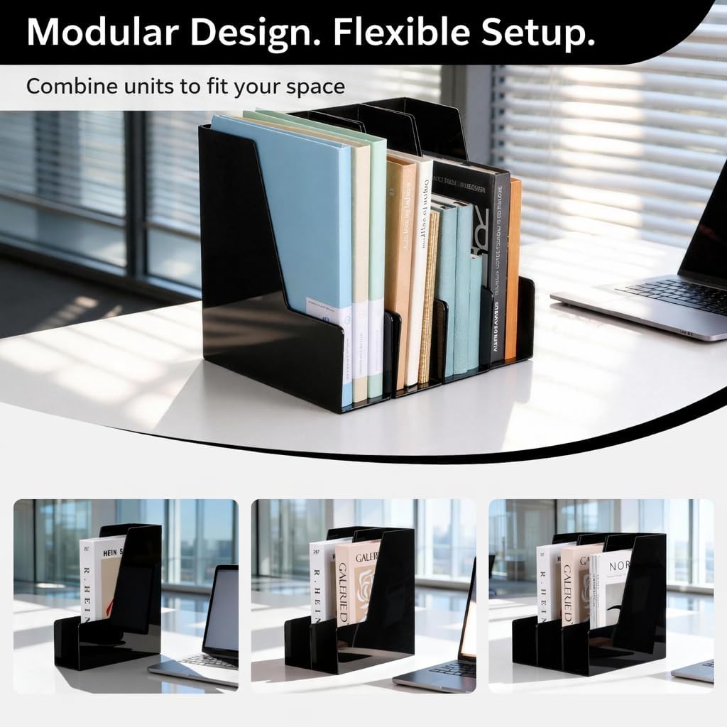 CiWiVOKi Vertical Magazine File Holder, Desk Organizer and Storage for Magazines, Binders, Notebooks, Envelopes, Multi-Purpose Desktop File Organizer for Home, Office & Classroom, 4 Pack, White