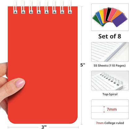 Taja Pocket Small Notebook 3" x 5", Set of 8 Mini Little Spiral Notebook, Nursing Notepad, Perfect for Work, School, Office, Nurse, Travel - Neutral