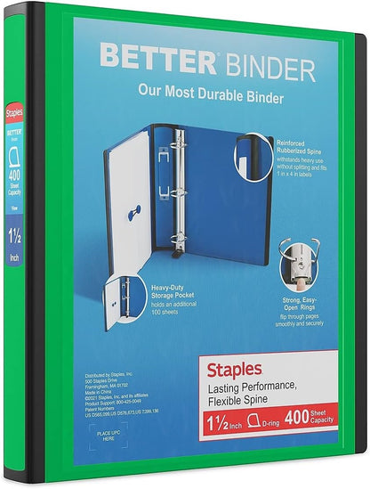 Staples Better Binder 2-Inch D-Ring View Binder, Reinforced Spine, Holds Up to 540 Sheets, Teal, for Office & School