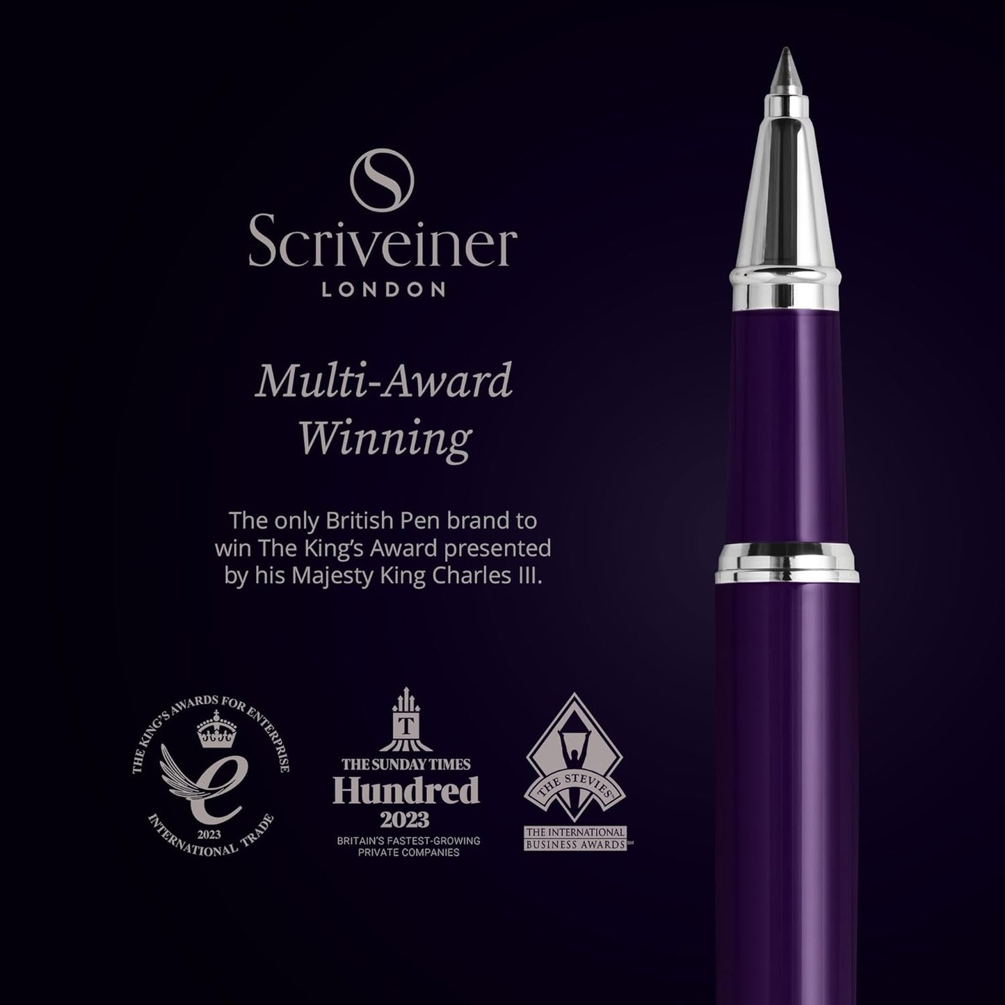 Scriveiner Midnight Blue Rollerball Pen - Stunning Blue Lacquer Luxury Pen, Chrome Finish, Schmidt Ink Refills, Men & Women, Professional, Executive Office, Nice Pen
