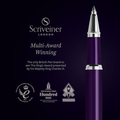 Scriveiner Midnight Blue Rollerball Pen - Stunning Blue Lacquer Luxury Pen, Chrome Finish, Schmidt Ink Refills, Men & Women, Professional, Executive Office, Nice Pen